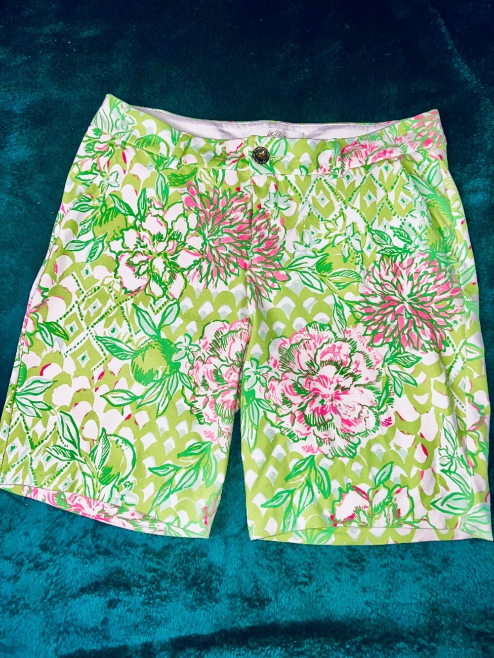 Lilly Pulitzer Callahan Shorts Limeade It's A Spring Thing Pink Green 8 EUC